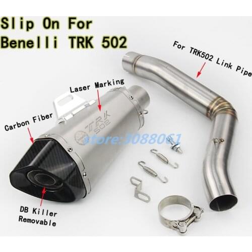 TRK502 Motorcycle Full System Exhaust Mid Link Pipe Motorbike Laser Marking For Benelli Carbon Fiber Muffler For Benelli TRK 502