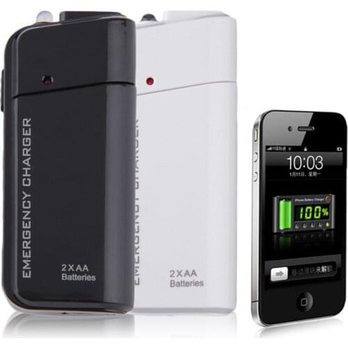 Universal Portable USB Emergency 2 AA Battery Extender Charger Power Bank Supply Box White for Iphone Mobile Phone MP3 MP4 5w