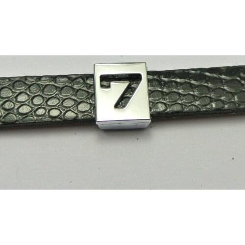 20 Alloy Carved Number "7" Slide Charm Fit 8mm Wristbands Belt Pet Collar