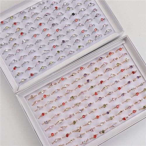 30pcs/lot Fashion Multicolor Sparkling Zircon Diamond Silver Gold Color Copper Rings For Women Engagement Wedding Jewerly