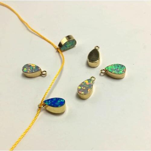 5PCS 7x10mm Teardrop Gold Color Opal Side Drilled Beads Man-made Opal Pendant Beads for Necklace Druzy charm Jewelry