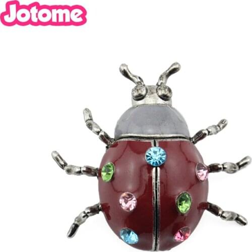 50pcs/lot Antique Rhinestone Enamel Ladybug Beetle Taro Insect Animal Brooch Pin