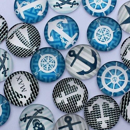25mm Random Mixed Anchor Rudder Round Glass Cabochon Flatback Photo Base Tray Blank DIY Making Accessories 10pcs/lot K03091