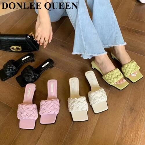 Brand Weave Slippers Women Sandals 2021 Fashion Strange Low Heels Slipper Slides Casual Outdoor Flip Flops Shoes Sandales Mujer