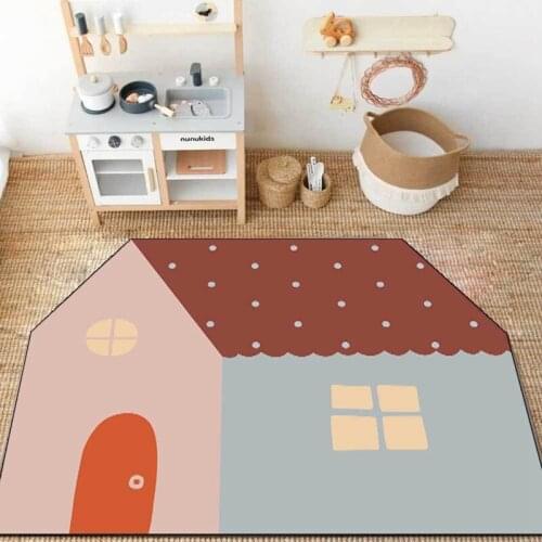 Cartoon House Cottage Shape Area Rugs Nordic Morandi Children Bedroom Bedside Carpet Kids Play Tent Climbing Non-Slip Floor Mat