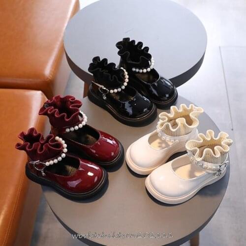 Childrens shoes Cute Pearl boots girls breathable knit set foot princess boots girls single boots Fashion style boots