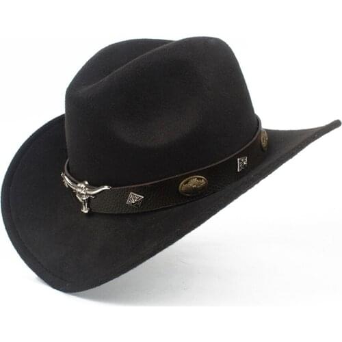 Child Kids Wool Hollow Western Cowboy Hat Roll-up Brim Boy Girl Outblack Sombrero Hombre Jazz Cap Size 52-54