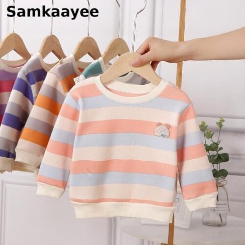 2-9y Children Hoodie Sweatshirt Autumn Winter Baby Boys Girls Hooded Clothes Kids Rainbow Striped Clothing O-Neck Sportswear y18