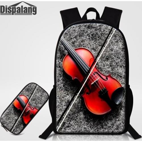 Violin Printing Kids School Backpack With Penbox For Students Custom Logo Bookbags Children DIY Heat Press Transfer Schoolbags