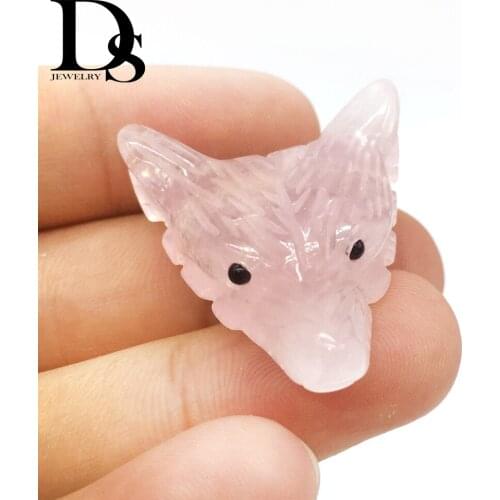 DS 3cm Natural Rose Quartz Carved Wolf Head Charm Crystal Gemstone Reiki Healing Pendant Necklace Halloween,Christmas Gift