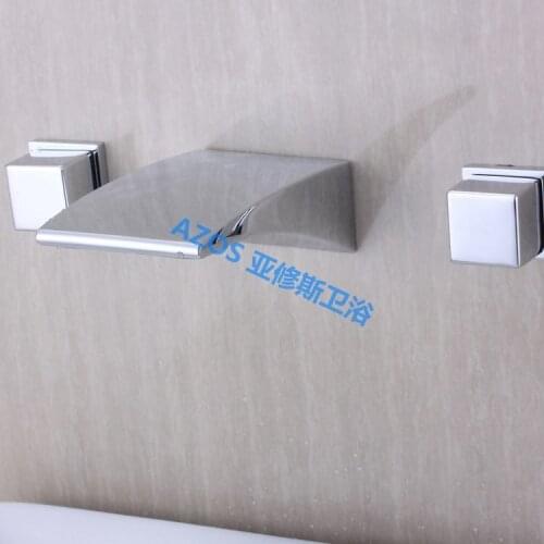 Two Handles Contemporary Widespread Waterfall Bathroom Sink Faucet (Wall Mount) MPAZ034