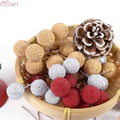 20pcs Artificial Foam Stamen Fruit Berry Gold Silver Red cherry pearlescent stamen wedding Christmas decor DIY gift box Wreaths