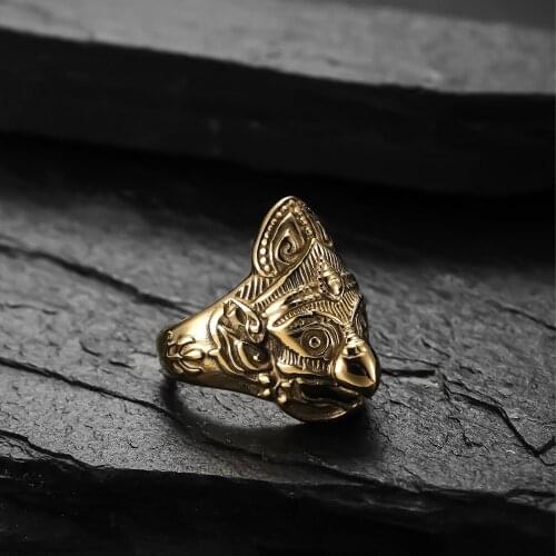 2021 New Arrival Buddhism Hinduism Garuda Eagle Face Vintage Personality Rings Titanium Stainless Steel Gift For A Man Jewelry