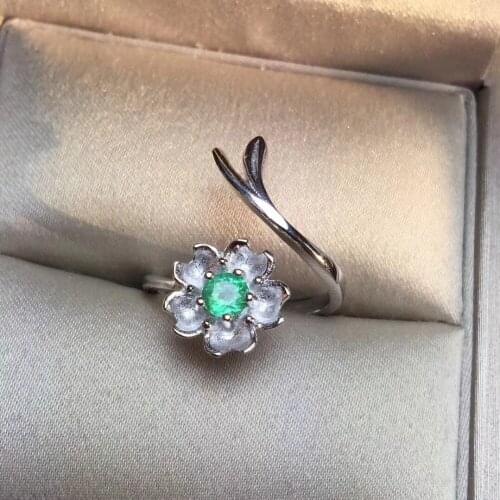 Natural emerald ring Free shipping 925 sterling silver 4mm gemstone Fine jewelry