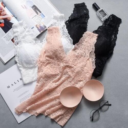 Korean version sexy slim deep V lace can be worn on the bottoms, womens large shoulder belt vest top with breast pad
