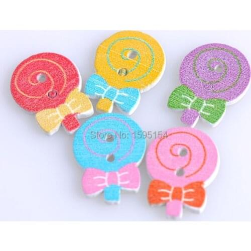 2 Holes Mixed lollipop Painted Wooden Buttons For decoration Swing Scrapbooking Craft 100pcs 19x14mm 141229-24