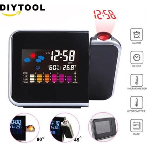 Best Selling Products LCD Alarm Clock Projection Digital Weather Snooze Alarm Clock LED Backlight Color Display Clock Projector