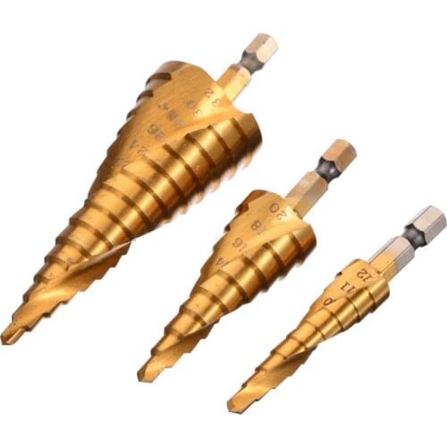 3pcs HSS Cobalt Step Cone Drill Bit Set Wood/Metal Hole Cutter Drill Spiral Grooved Step Cone Drill Bits Hole Cutter Tool