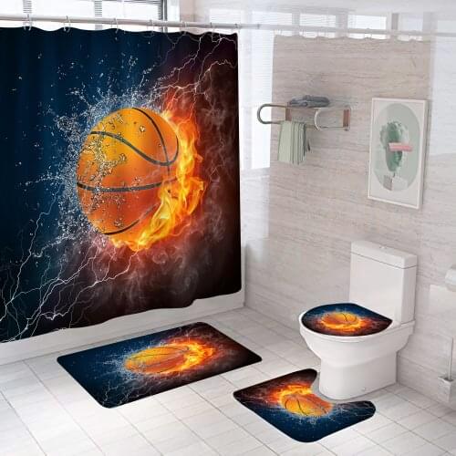 3D Basketball Shower Curtain Set Bathroom Decor Ball Serise Waterproof Polyester Fabric Home Bath Bathtub Curtain Set With Hooks