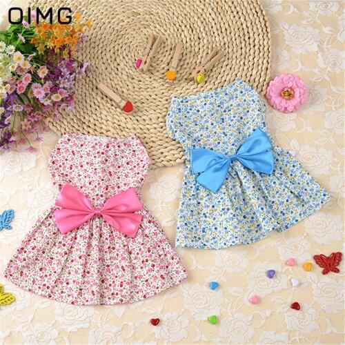 OIMG Small Floral Dog Dress Back Bow Cute Princess Dog Dress For Small Dog Clothes Summer Pet Puppy Skirts Yorkies Spitz Clothes