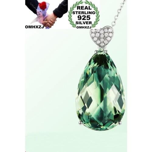 OMHXZJ Wholesale European Fashion Woman Girl Party Wedding Gift Water Drop AAA Zircon 925 Sterling Silver Pendant Necklace NA55