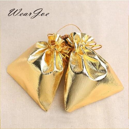 Lot Of 100pcs 7X9cm Gold Silver Jewelry Small Gift Bags With Drawstring Yarn Fabric Jewellery Storage Packaging Carrring Pouches