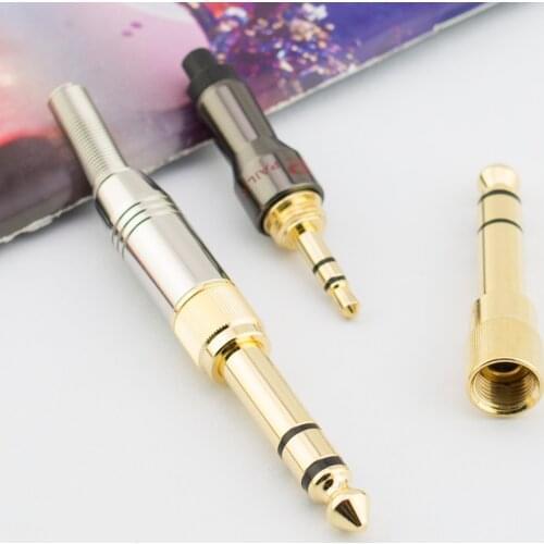 Gold-plated 3.5mm headphone threaded welding head 6.35mm to 3.5 conversion plug repair headphone plug