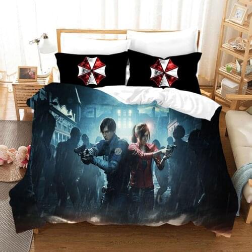 Biohazard Three Piece 3D Digital Printing Bedding Quilt Set Home Textile Bedroom Zombie Movie Game