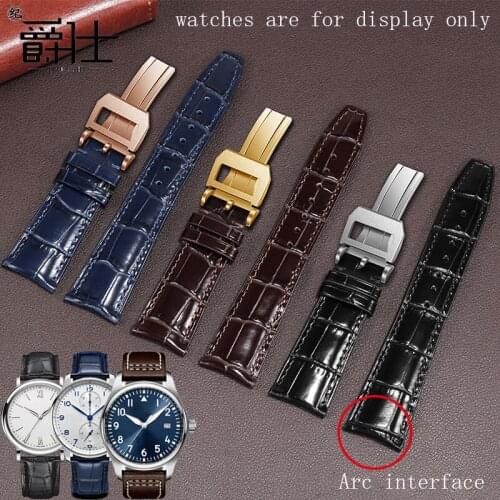 22mm Cow Leather Watchband Black Blue Brown Wristband Arc Interface Replacement Strap For Mens Watch Accessories