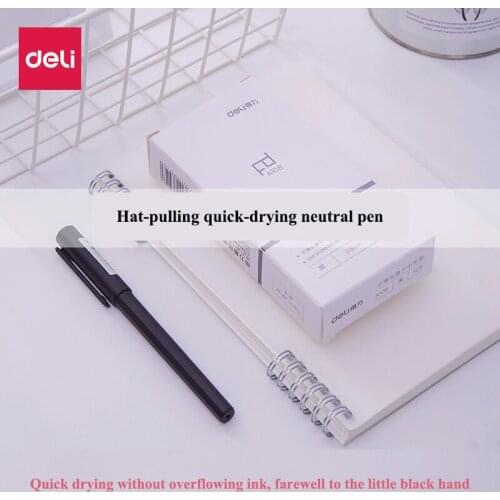 1PCS & 6PCS Deli A108 Quick-drying Gel Pen with Cap 0.5mm Black Signature Pen Students Office Write Smoothly writing pen