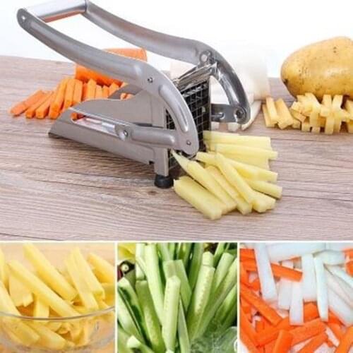 Stainless Steel French Fries Cutters Potato Chips Strip Cutting Machine Maker Slicer Chopper Dicer W/ 2 Blades Kitchen Gadgets