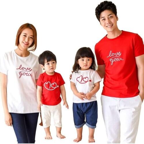 Family Heart T-shirts Pure Cotton Family Matching Outfits Fashion Mother Daughter Son Dad Tops Summer Wear Family Look Clothes