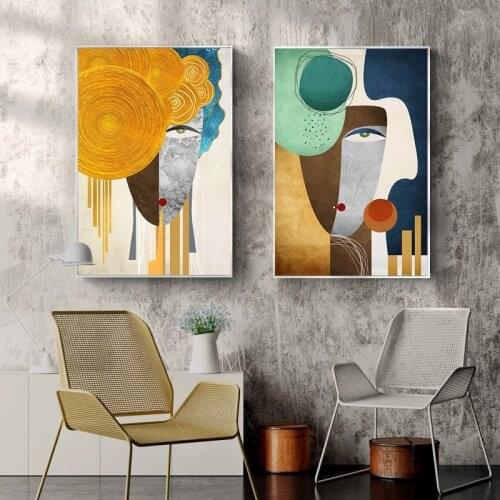 Modern Figure Abstract Geometric Canvas Painting Contemporary Art Poster Print Faces Wall Art Picture for Living Room Home Decor