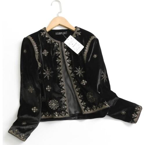 Sequins Embroid Baraque Stylish Black Jacket Women Girls Gothic Lolita Coat Elegant Gloris Sparkling Glitter Vevet