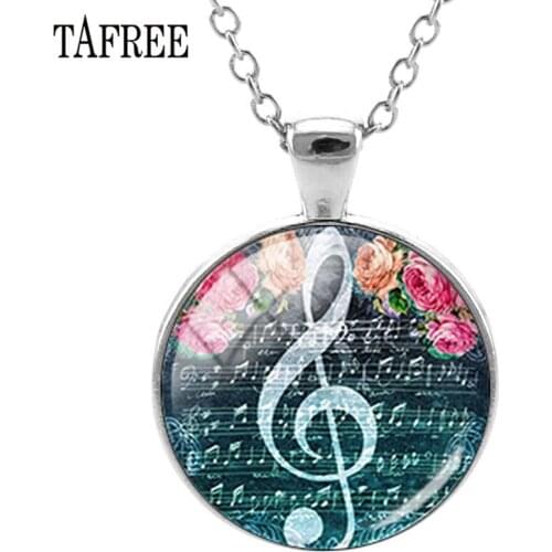 TAFREE Handmade Music notation Glass Pendant Necklace musical note Necklaces Silhouette of Musical Instruments Jewelry T72