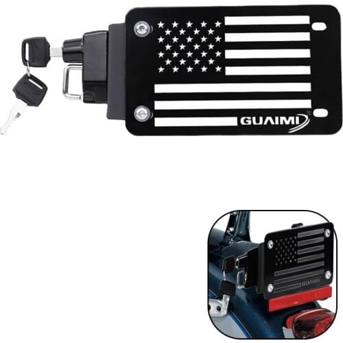 License Plate Helmet Security Lock with Mount Carved American Flag Left Side Universal For Motorcycles with Flat Brackets