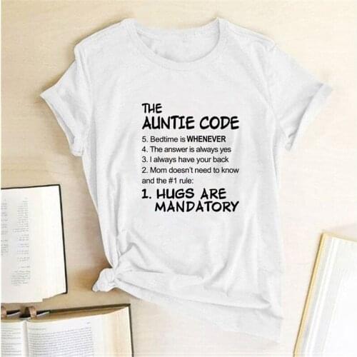 Aunt code printed womens t-shirts summer clothes t-shirt funny woman tops for womens fashion shirt mujer