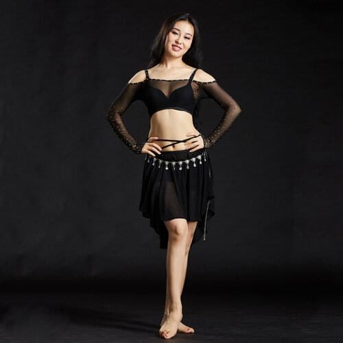 Women Dancewear Long Sleeves Bellydace Accessories Women Bodysuit Bottoming Shirt Belly Dance Tops with Diamond