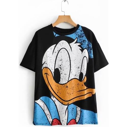Disney Cartoon Donald Shirts for Women Print Round Neck Short-sleeved Women Fashion Clothing Graphic T-Shirts Harajuku Kawaii
