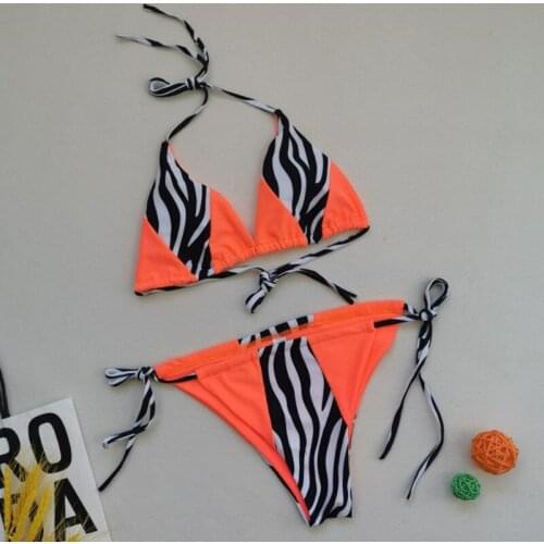 2021 Hot European and American color matching printing drawstring lace up sexy womens split sexy swimsuit free shipping