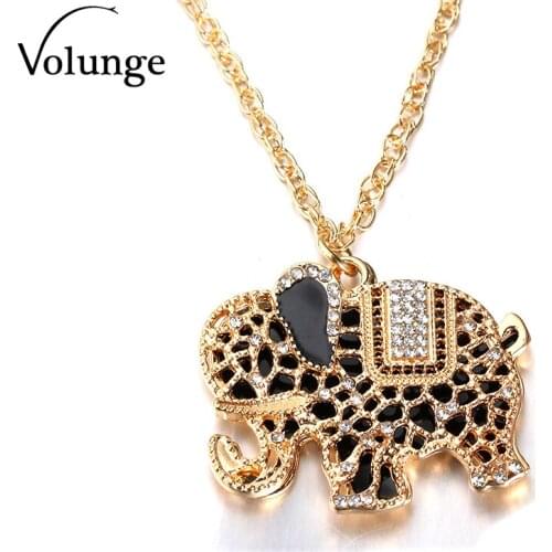 Vintage 2017 New Black White Drip Oil Double Hollow Alloy Thai Elephant Necklace Jewelry For Women Long Sweater Chain
