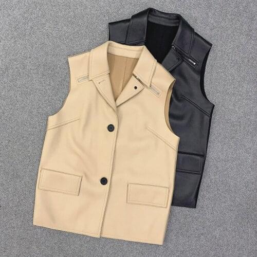 2021 Spring Autumn Chic womens Genuine waistcoat Hot fashion sheepskin Real leather Vest Tops A980