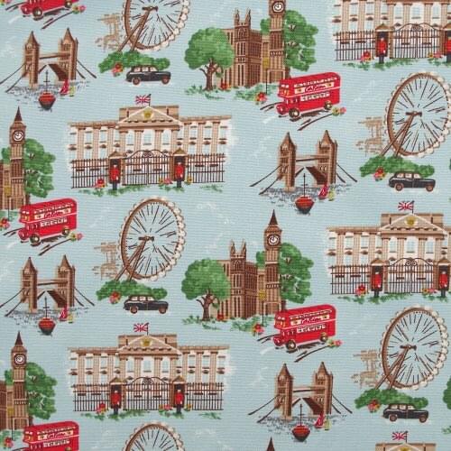1 yard Cotton Canva Fabric for sewing, pathwork, bag, curtain, hadmaking- wheel,towerand bus (width=140cm,0.51mm,390g)