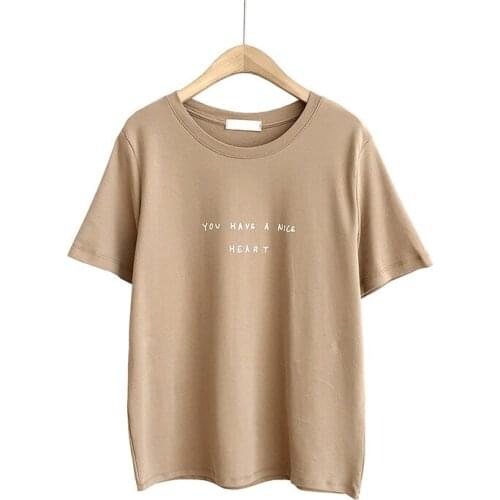 100% Shirts O-Neck Half Sleeve Cotton T Shirt Harajuku Casual Tops For Women Summer Tees