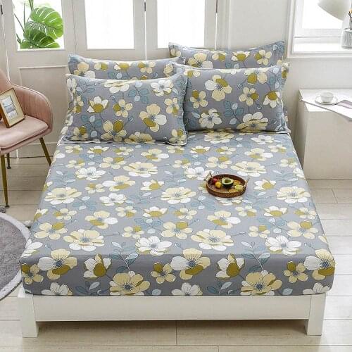 Birds floral print 3pc Sheets set twin queen king size fitted Bedsheet with elastic Band 100% Cotton Mattress Cover+ Pillowcases