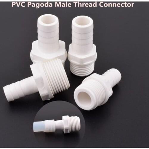 5pcs 1/2"-8/10/12/16mm 3/4"-12/16mm PVC Pagoda Male Thread Connector Garden Irrigation Hose Connector Aquarium Adapter