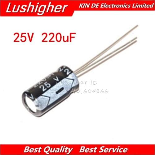 50PCS 25V220UF 6*12mm 220UF 25V 6x12 mm Aluminum Electrolytic Capacitor DIP