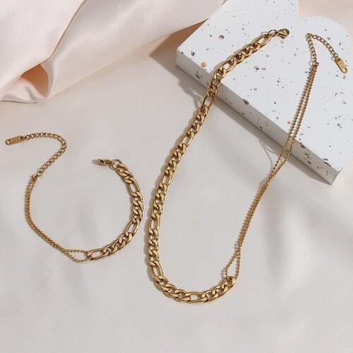 Luxury Desinger Figaro Beads Chain Patchwork Choker Necklace for Girl Stainless Steel 18k Gold Chains Necklaces for Women