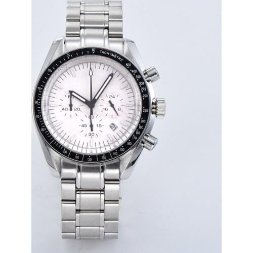 40mm Chronograph Watch Luminous Hands Japan VK Quartz Black dial Steel Strap Bracelet Date Multifunction Men Watch