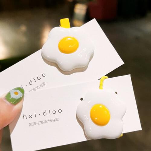 Womens Personalized Hair Clip Korean Style Cute Poached Egg Set Hair Accessories